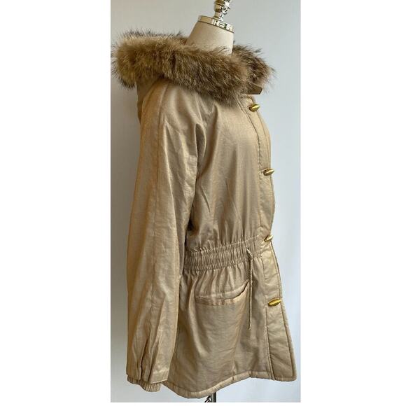 Lew Magram Collection Genuine Coyote Fur Trim Gold Coat sz XS - Picture 3 of 14